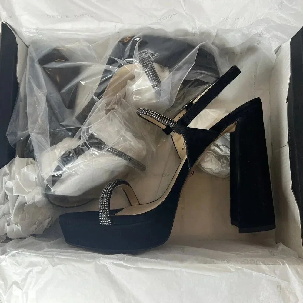 Pelle Moda Olina Slingback Platform Block Heels Sandals Black Sz 9.5